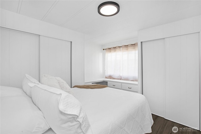 bedroom featuring dark wood-type flooring and a closet