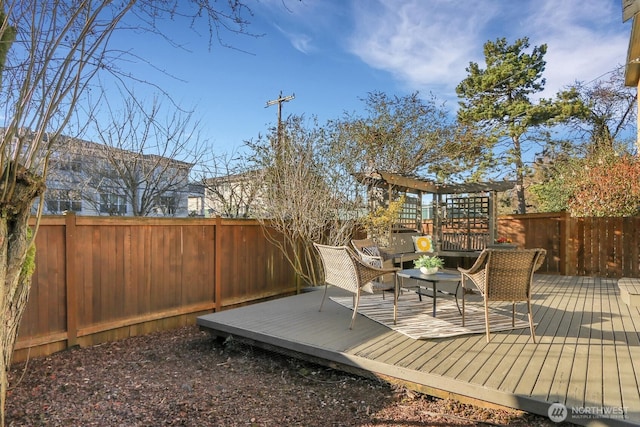 deck featuring a fenced backyard