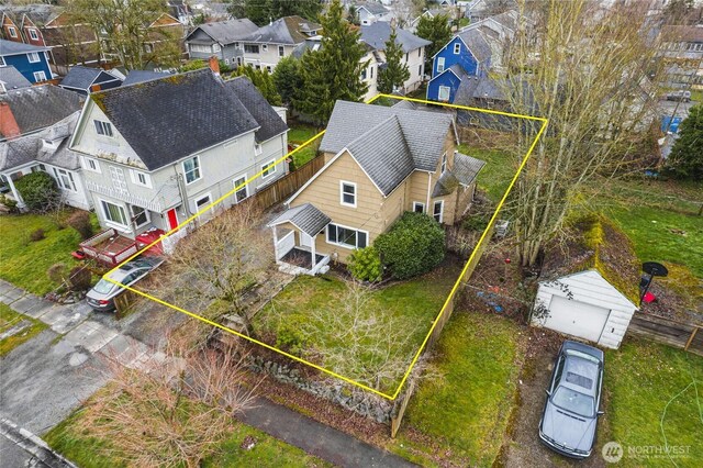 drone / aerial view with a residential view