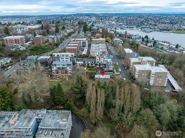 bird's eye view featuring a water view