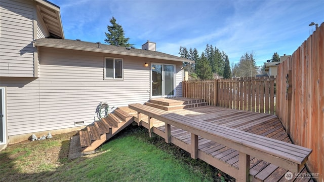 wooden deck featuring a lawn and fence