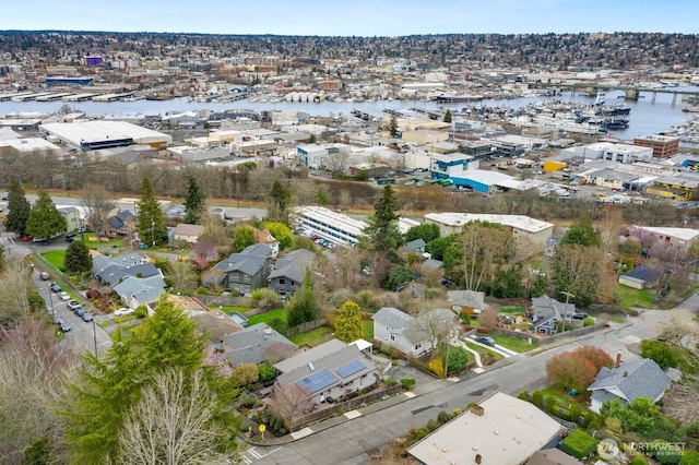 aerial view with a water view