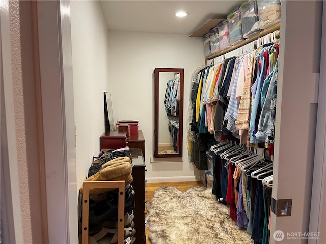 spacious closet with light wood-style flooring