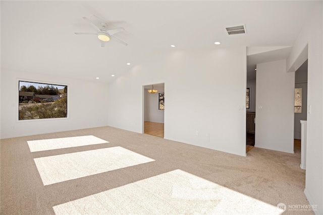 133 Long Dr, Chelan, WA 98816 - carpeted spare room with lofted ceiling, a ceiling fan, visible vents, and recessed lighting