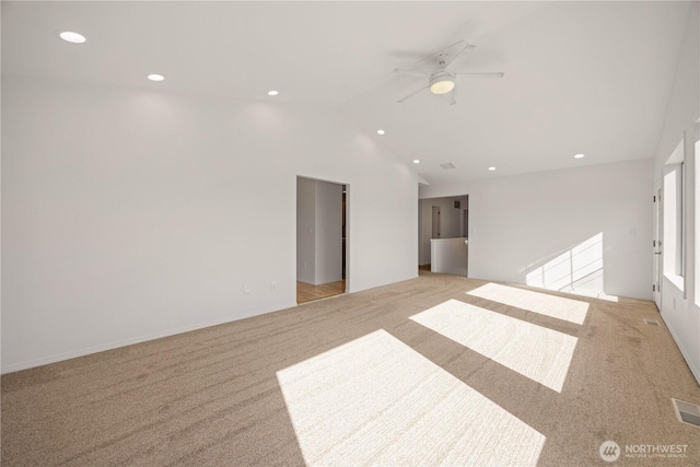 133 Long Dr, Chelan, WA 98816 - unfurnished room with light colored carpet, a ceiling fan, lofted ceiling, and recessed lighting