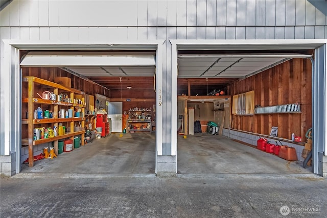 garage with wooden walls