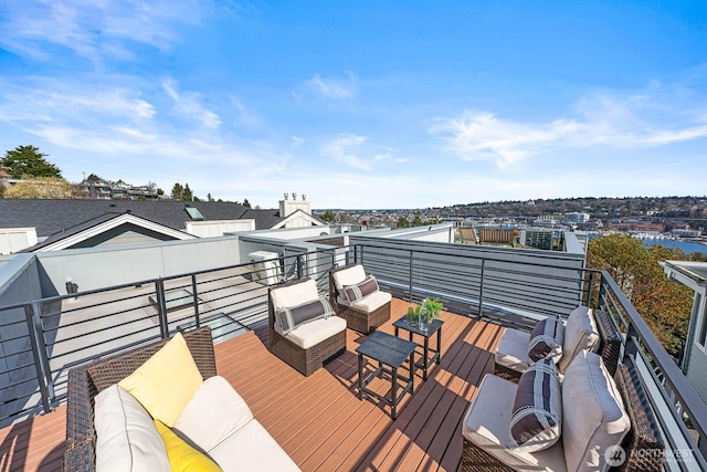 wooden deck with outdoor lounge area