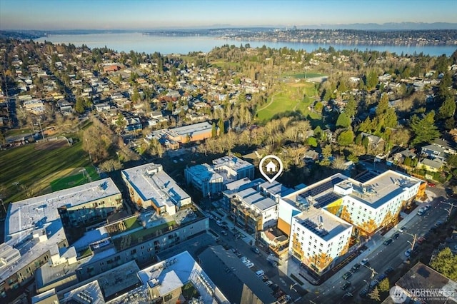 bird's eye view featuring a water view