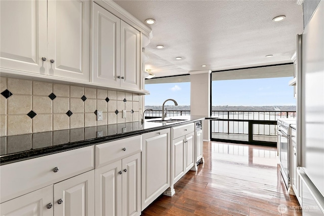 kitchen with white cabinetry, tasteful backsplash, appliances with stainless steel finishes, and a sink