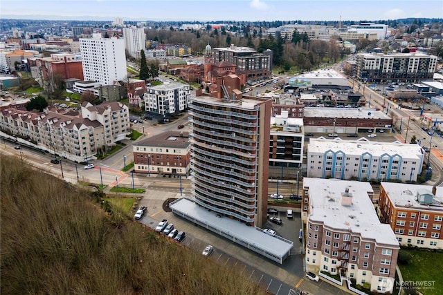 birds eye view of property with a view of city