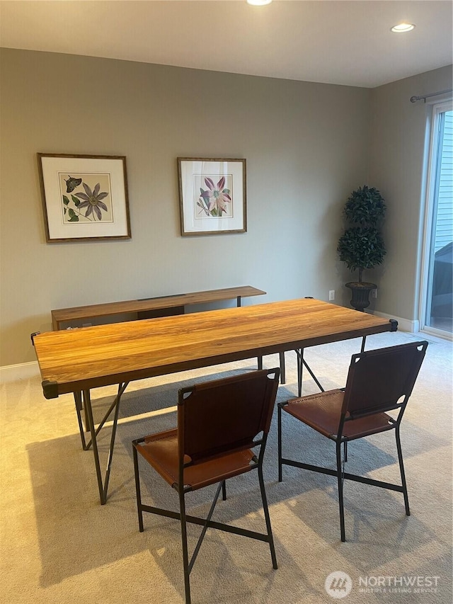 office space with baseboards, carpet flooring, and recessed lighting