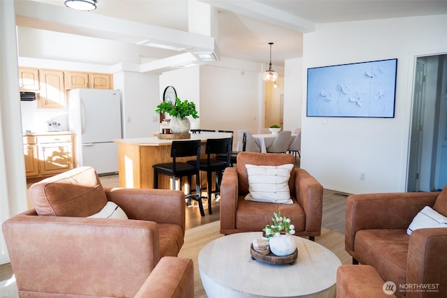 living room featuring light wood-style flooring