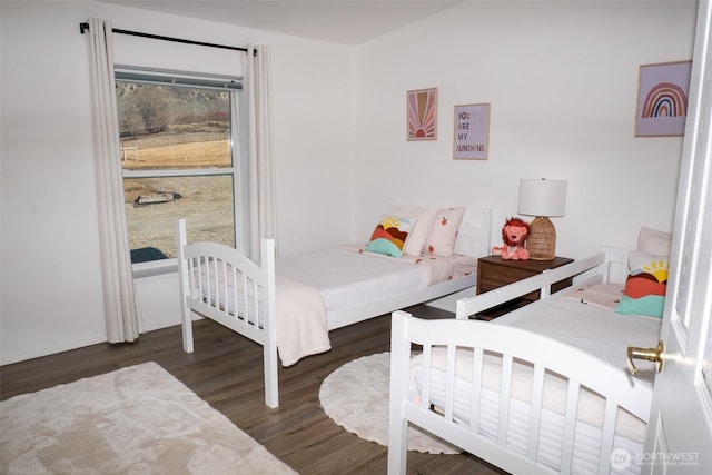 bedroom with multiple windows and wood finished floors