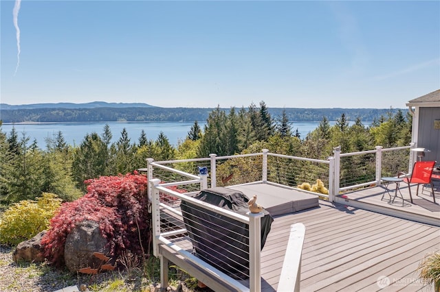 wooden deck with a water view