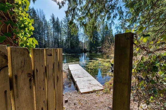 dock area featuring a water view