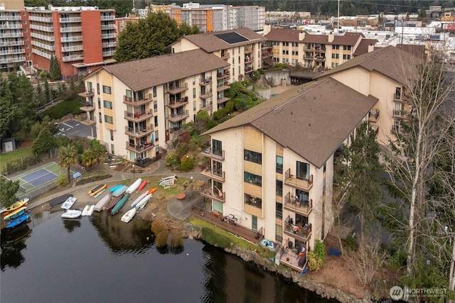 aerial view with a water view