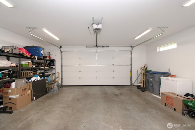 garage with a garage door opener