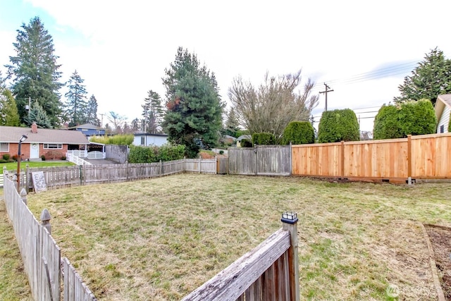 view of yard featuring a fenced backyard