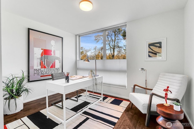 office space featuring wood finished floors and baseboards