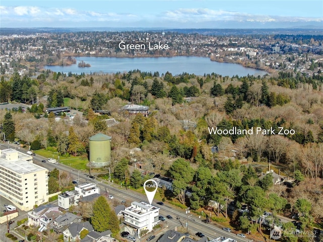 aerial view with a water view