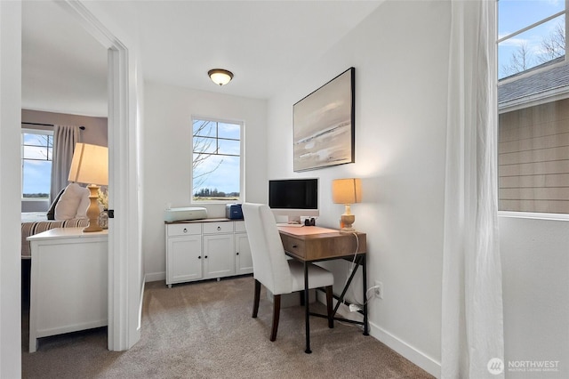 office space featuring carpet flooring and baseboards