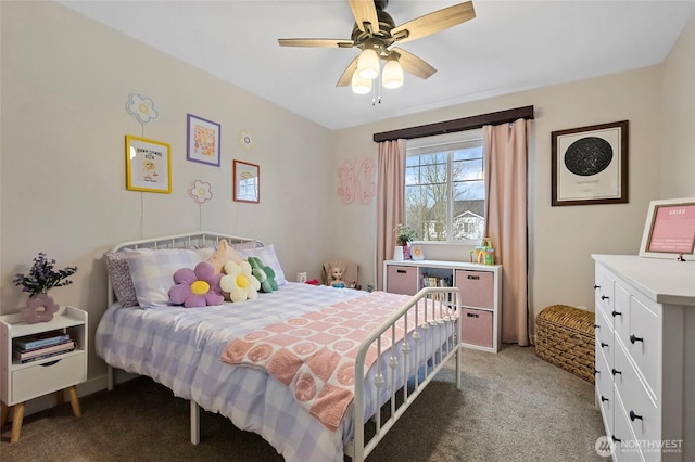 bedroom featuring carpet floors and ceiling fan