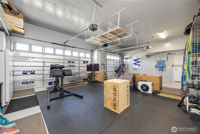 workout room featuring a garage