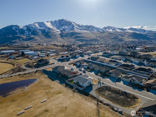 aerial view featuring a residential view and a mountain view