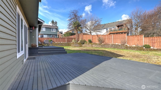 wooden terrace featuring a fenced backyard