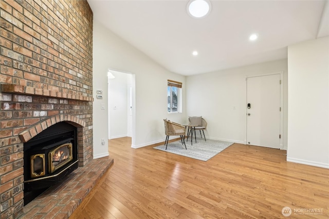 interior space with recessed lighting, baseboards, and light wood-style floors