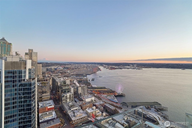 property's view of city with a water view