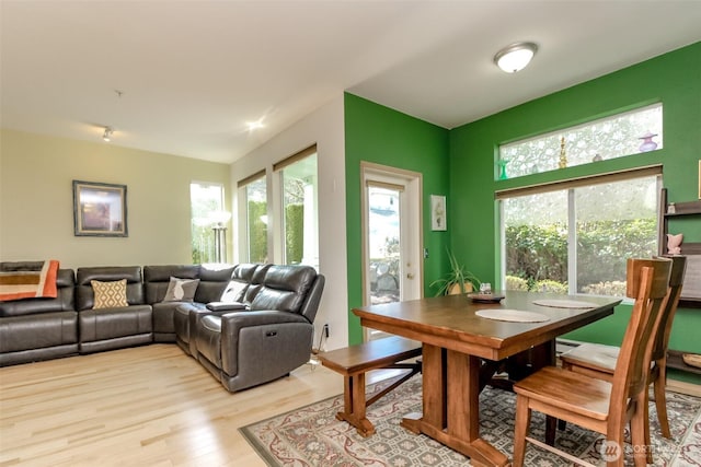 dining area featuring light wood-style flooring and a healthy amount of sunlight