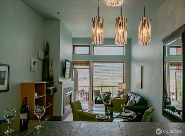 dining room with a fireplace