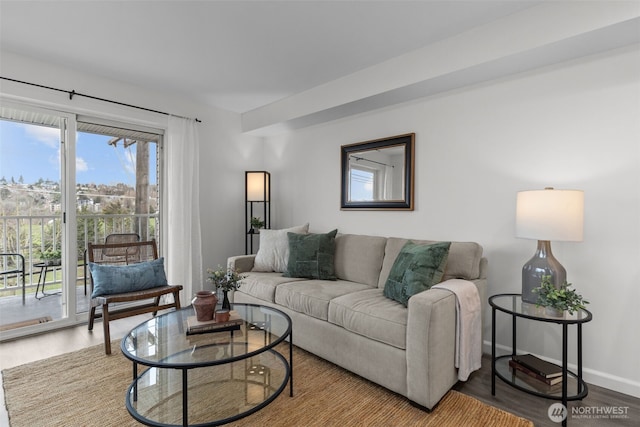 living room featuring baseboards and wood finished floors