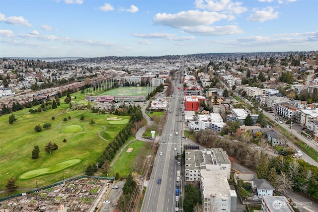 drone / aerial view with view of golf course