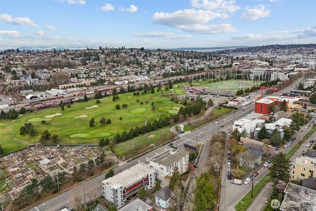 drone / aerial view with view of golf course