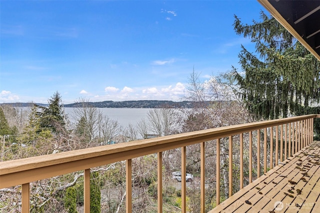 deck with a water view