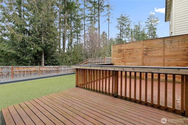 wooden terrace featuring a fenced backyard