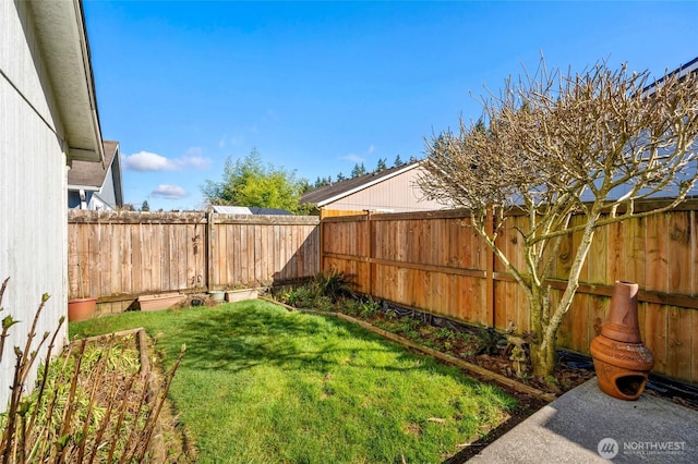 view of yard with a fenced backyard