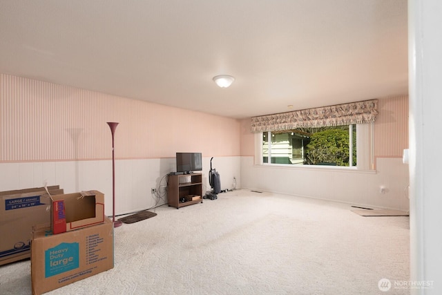 miscellaneous room with carpet flooring and wainscoting