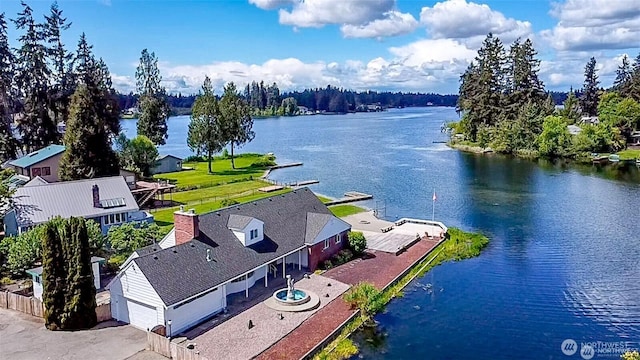 aerial view featuring a water view