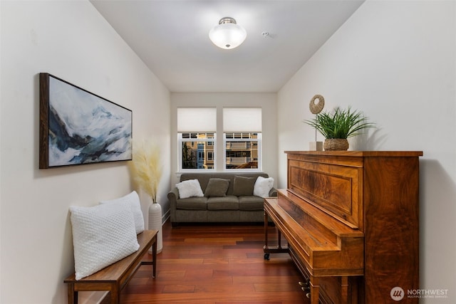 living area with dark wood-type flooring