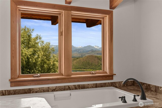 50 Sage Canyon Dr, Winthrop, WA 98862 - bathroom with a mountain view and a tub to relax in