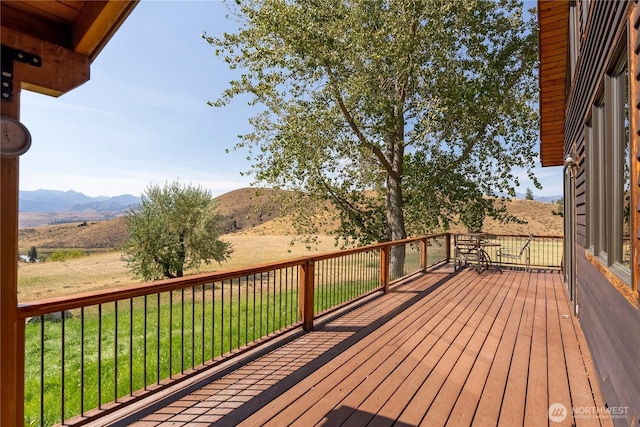 50 Sage Canyon Dr, Winthrop, WA 98862 - wooden deck featuring a mountain view and a lawn
