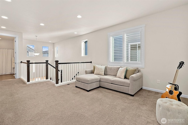 15132 Tyee Dr E, Bonney Lake, WA 98391 - living room featuring recessed lighting, baseboards, and carpet