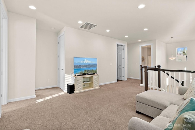 15132 Tyee Dr E, Bonney Lake, WA 98391 - living area with recessed lighting, visible vents, light carpet, and baseboards