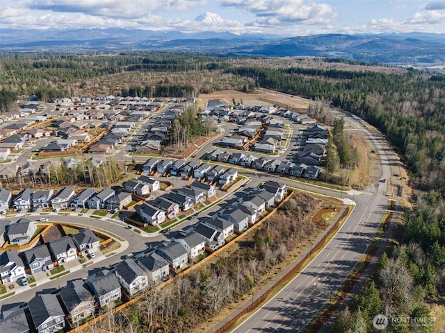 15132 Tyee Dr E, Bonney Lake, WA 98391 - birds eye view of property with a mountain view, a residential view, and a view of trees