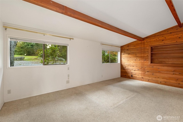 64 Garry Oak Ln, Friday Harbor, WA 98250 - carpeted spare room with lofted ceiling with beams and wood walls