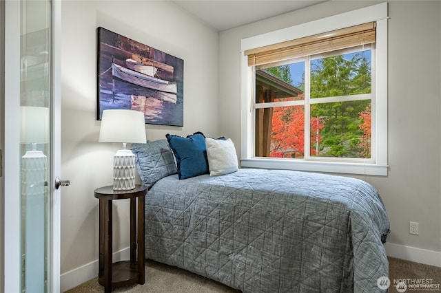 bedroom with carpet floors and baseboards