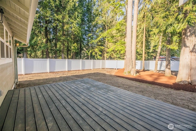 wooden deck featuring a fenced backyard